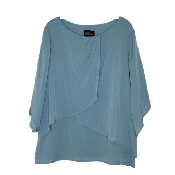 Bob Mackie Robins Egg Blue Chiffon Layered Flared Sleeve Blouse Top Size Large - Picture 1 of 7